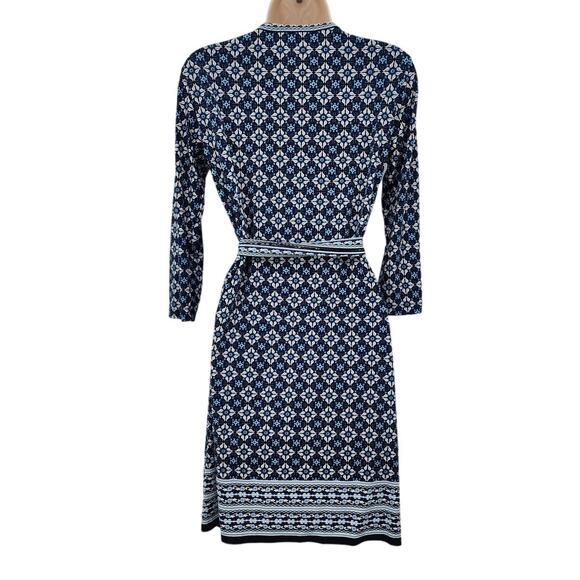 New NWT Max Studio Geometric‎ Wrap Dress Long Sleeve Size Small Navy White - Picture 2 of 10